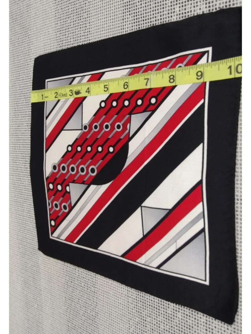 Vintage Silk Hankie Black White Red Handkerchief 70s 80s Does 1920s 30s Art Deco